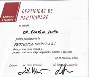 Dr. Lupu - Tehnica B.A.R.I de la Proteza Mobilă la Proteza Totală pe Implanturi (Ianuarie 2023)
